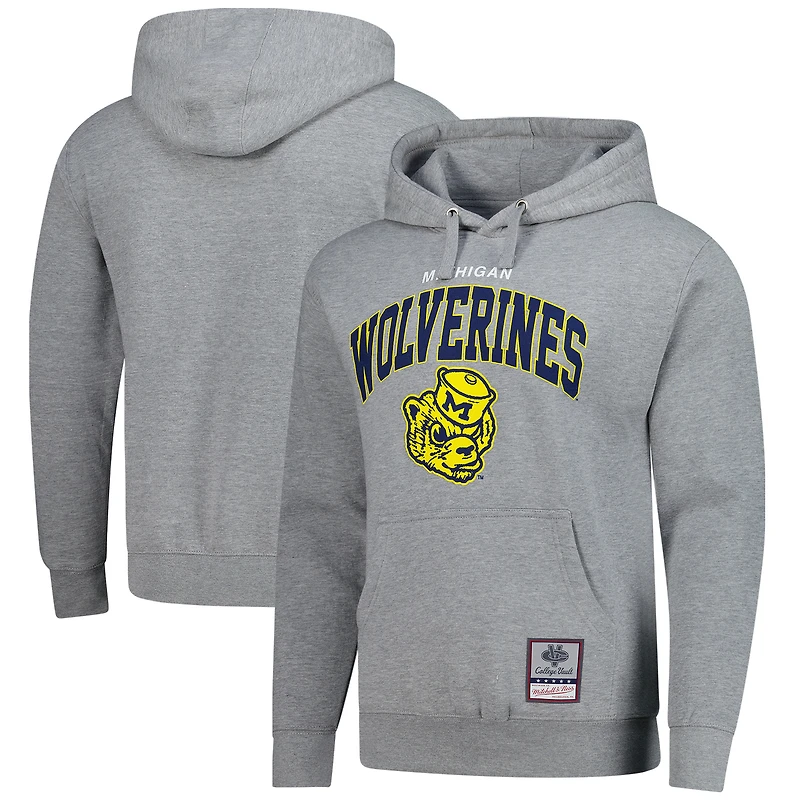 Sweat à capuche classique Mitchell & Ness gris chiné pour homme, Michigan Wolverines