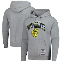 Sweat à capuche classique Mitchell & Ness gris chiné pour homme, Michigan Wolverines