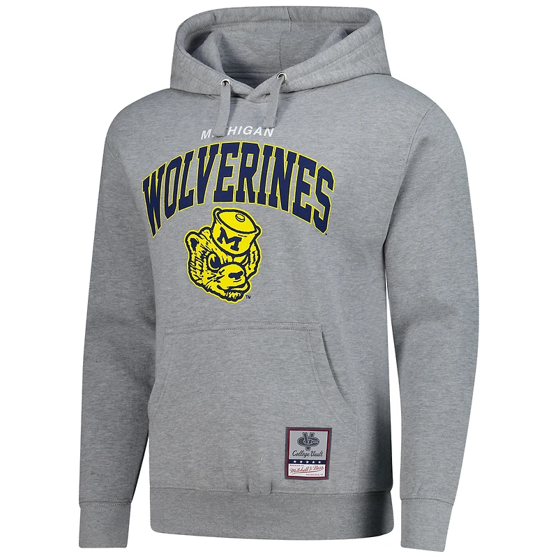 Sweat à capuche classique Mitchell & Ness gris chiné pour homme, Michigan Wolverines