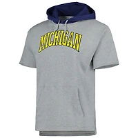 Men's Mitchell & Ness Heather Gray Michigan Wolverines Postgame Short Sleeve Pullover Hoodie