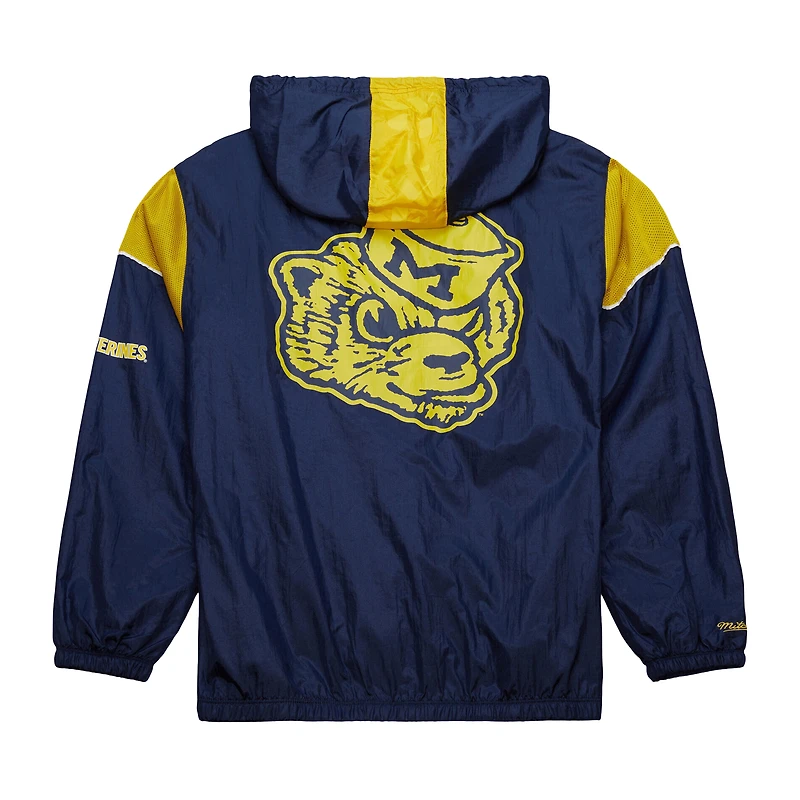 Men's Mitchell & Ness Navy Michigan Wolverines Anorak Vintage Logo Half-Zip Hoodie Jacket