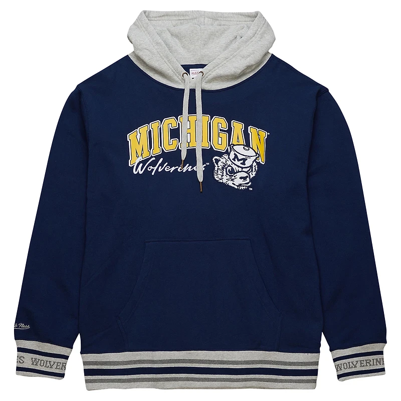 Sweat à capuche en polaire arqué Mitchell & Ness pour hommes, Michigan Wolverines, bleu marine