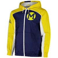 Men's Mitchell & Ness Navy Michigan Wolverines Big Shot Premium Full-Zip Windbreaker