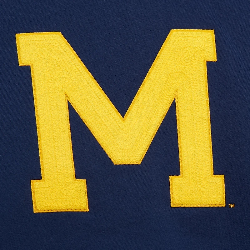 Men's Mitchell & Ness Navy Michigan Wolverines Chainstich Fleece Pullover Hoodie