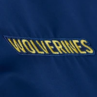 Veste Mitchell & Ness bleu marine pour homme, modèle Michigan Wolverines, à double pochette, légère, en satin et boutons-pression.