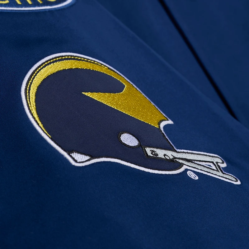 Veste Mitchell & Ness bleu marine pour homme, modèle Michigan Wolverines, à double pochette, légère, en satin et boutons-pression.