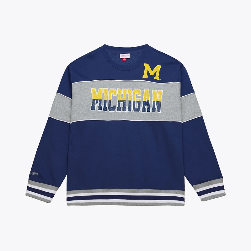 Men's Mitchell & Ness  Navy Michigan Wolverines Fleece Sweatshirt