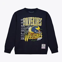 Men's Mitchell & Ness  Navy Michigan Wolverines Half Time Fleece Crewneck Sweatshirt