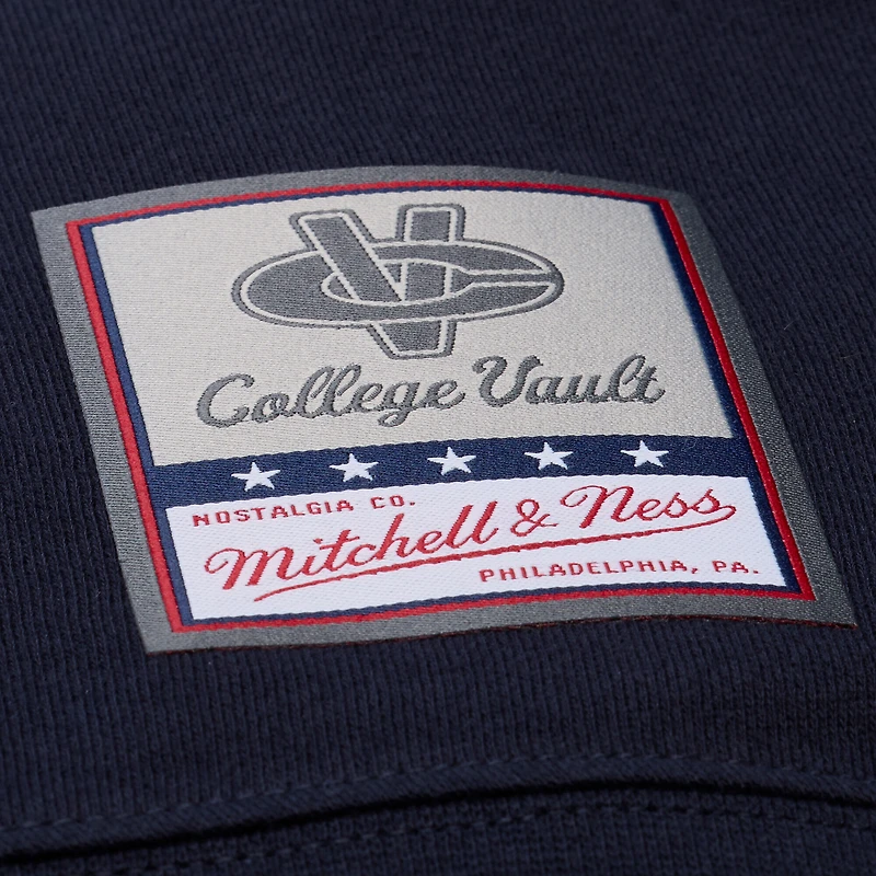 Men's Mitchell & Ness  Navy Michigan Wolverines Half Time Fleece Crewneck Sweatshirt