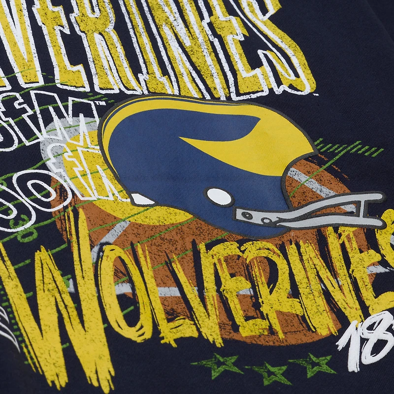 Men's Mitchell & Ness  Navy Michigan Wolverines Half Time Fleece Crewneck Sweatshirt