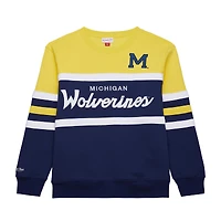 Men's Mitchell & Ness  Navy Michigan Wolverines Vintage Logo Head Coach Fleece Pullover Sweatshirt