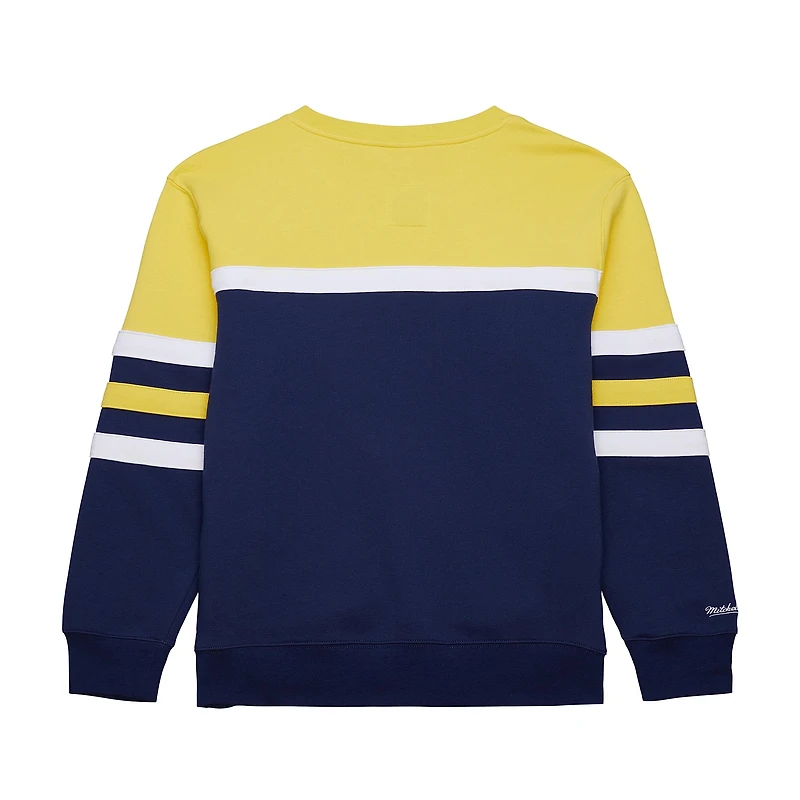 Men's Mitchell & Ness  Navy Michigan Wolverines Vintage Logo Head Coach Fleece Pullover Sweatshirt