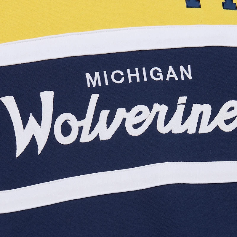 Men's Mitchell & Ness  Navy Michigan Wolverines Vintage Logo Head Coach Fleece Pullover Sweatshirt