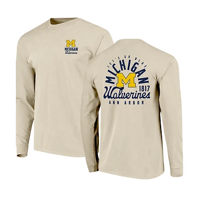 Men's Natural Michigan Wolverines Comfort Colors Mascot Overlay Long Sleeve T-Shirt