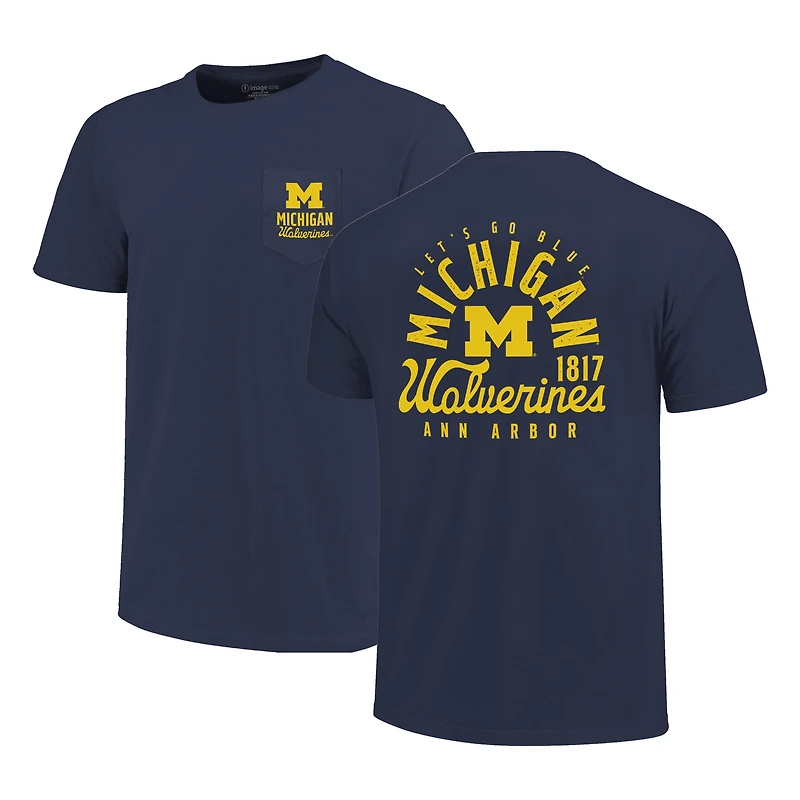 T-shirt bleu marine à poche pour homme, motif mascotte des Wolverines du Michigan, taille grande et