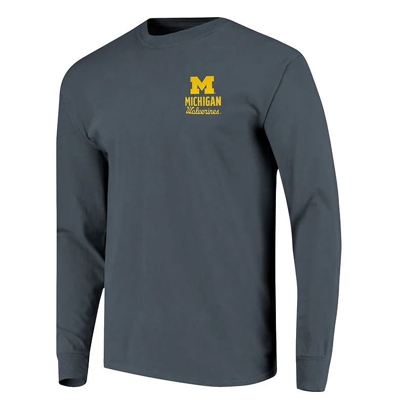 T-shirt à manches longues bleu marine pour homme avec motif mascotte des Wolverines du Michigan