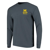 T-shirt à manches longues bleu marine pour homme avec motif mascotte des Wolverines du Michigan