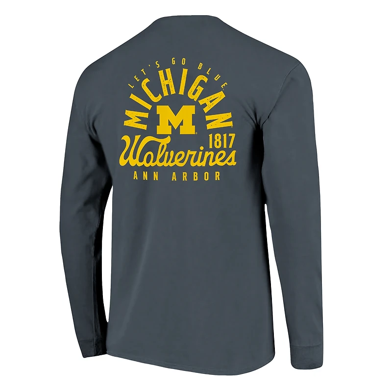 T-shirt à manches longues bleu marine pour homme avec motif mascotte des Wolverines du Michigan