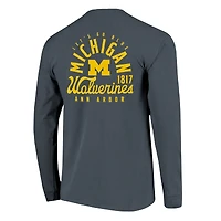 T-shirt à manches longues bleu marine pour homme avec motif mascotte des Wolverines du Michigan