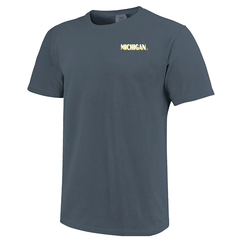 T-shirt homme Michigan Wolverines bleu marine, couleurs confort, statue de l'équipe