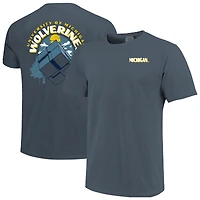 T-shirt homme Michigan Wolverines bleu marine, couleurs confort, statue de l'équipe