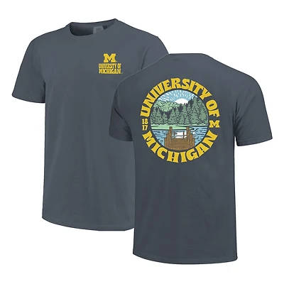 T-shirt bleu marine Michigan Wolverines Comfort Colors pour homme, doublure épaisse, motif paysage