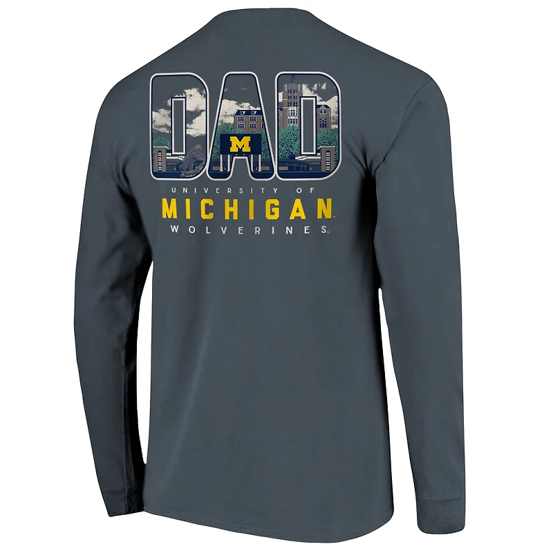 T-shirt à manches longues pour homme, bleu marine, motif dessin du campus des Wolverines Michigan, la fête pères