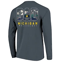 T-shirt à manches longues pour homme, bleu marine, motif dessin du campus des Wolverines Michigan, la fête pères