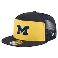 Casquette camionneur à large panneau New Era 9FIFTY Snapback noire/maïs pour homme, Michigan Wolverines