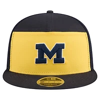 Casquette camionneur à large panneau New Era 9FIFTY Snapback noire/maïs pour homme, Michigan Wolverines