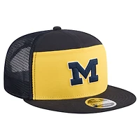 Casquette camionneur à large panneau New Era 9FIFTY Snapback noire/maïs pour homme, Michigan Wolverines