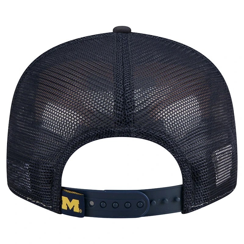 Casquette camionneur à large panneau New Era 9FIFTY Snapback noire/maïs pour homme, Michigan Wolverines