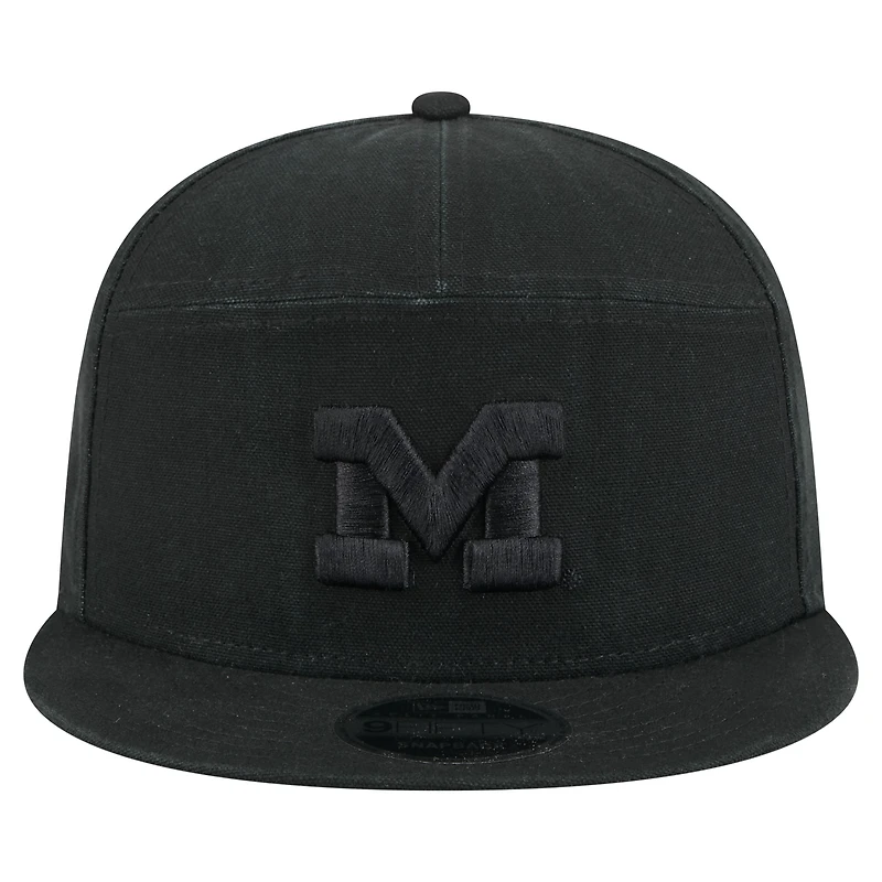 Men's New Era Black Michigan Wolverines Adventure Canvas Split Panel 9FIFTY Snapback Hat