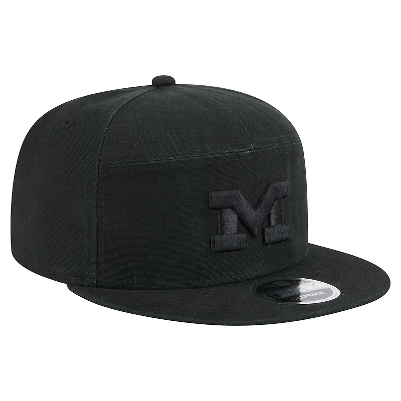 Men's New Era Black Michigan Wolverines Adventure Canvas Split Panel 9FIFTY Snapback Hat