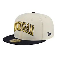 Men's New Era  Cream/Navy Michigan Wolverines Two-Tone Script 59FIFTY Fitted Hat