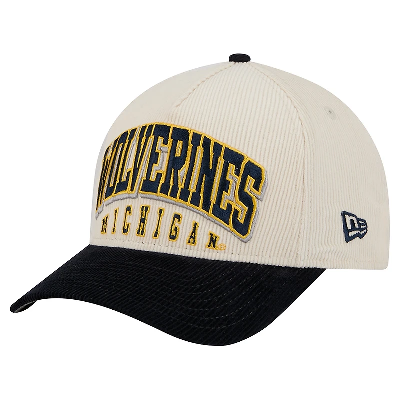 Men's New Era Navy/Cream Michigan Wolverines Arch Two-Tone Corduroy 9FORTY A-Frame Adjustable Hat