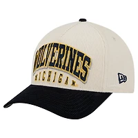 Men's New Era Navy/Cream Michigan Wolverines Arch Two-Tone Corduroy 9FORTY A-Frame Adjustable Hat
