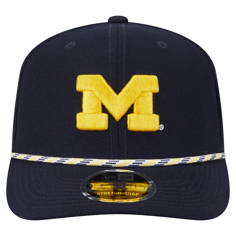 Casquette extensible à boutons-pression New Era bleu marine Michigan Wolverines Game Day Multi-Rope 9SEVENTY pour homme