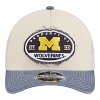 Men's New Era  Stone/Navy Michigan Wolverines Frayed Patch 9FORTY M-Crown A-Frame Trucker Adjustable Hat