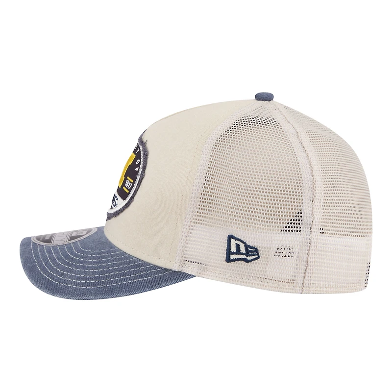 Men's New Era  Stone/Navy Michigan Wolverines Frayed Patch 9FORTY M-Crown A-Frame Trucker Adjustable Hat