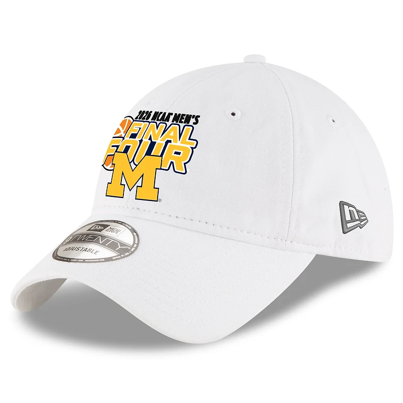 Casquette ajustable New Era blanche pour homme Michigan Wolverines 2026, Tournoi de basketball masculin NCAA March Madness Final Four 9TWENTY