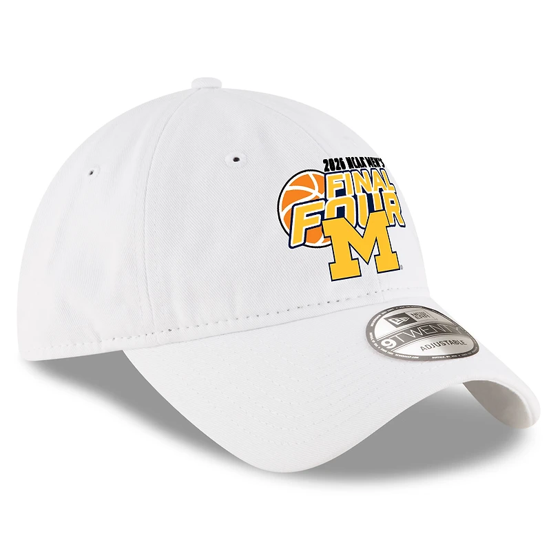 Casquette ajustable New Era blanche pour homme Michigan Wolverines 2026, Tournoi de basketball masculin NCAA March Madness Final Four 9TWENTY