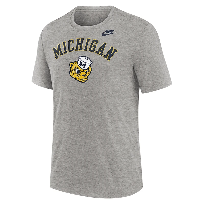 T-shirt Nike gris chiné Michigan Wolverines Legacy Arch Tri-Blend pour homme