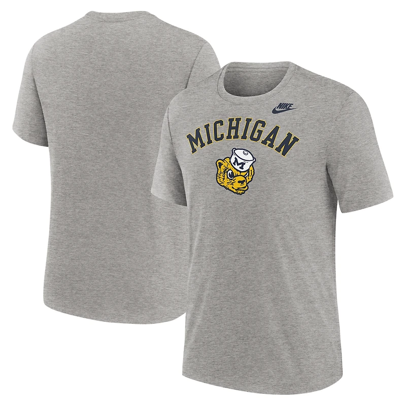 T-shirt Nike gris chiné Michigan Wolverines Legacy Arch Tri-Blend pour homme