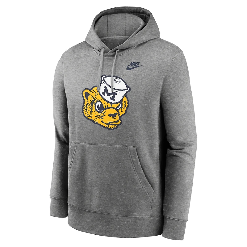 Men's Nike Heather Gray Michigan Wolverines Legacy Logo Club Fleece Pullover Hoodie