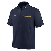 Veste à capuche manches courtes et demi-zippée Nike Michigan Wolverines 2024 Sideline Coach pour homme Bleu marine