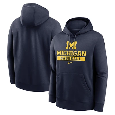 Men's Nike  Navy Michigan Wolverines Baseball Stack Club Fleece Pullover Hoodie