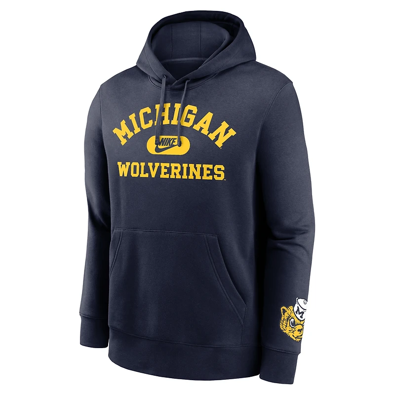 Sweat à capuche Nike Michigan Wolverines Legacy Foundational Two-Hit Club Performance bleu marine pour homme