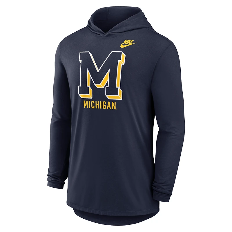 Men's Nike Navy Michigan Wolverines Legacy Tri-Blend Dri-FIT Long Sleeve Hoodie T-Shirt
