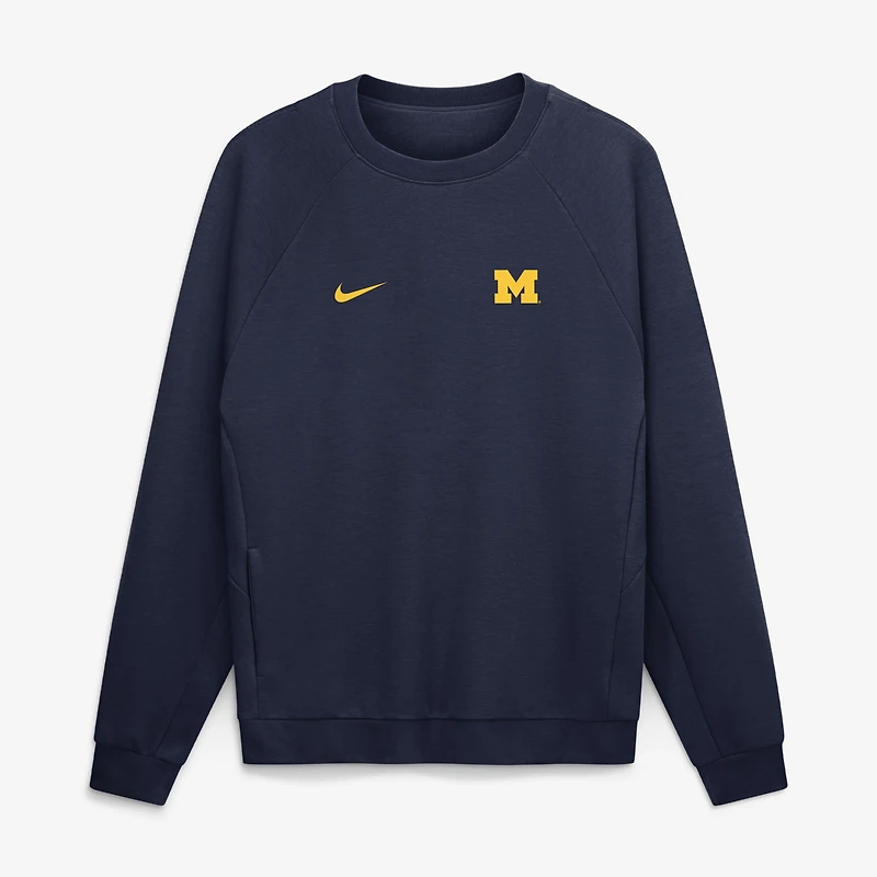 Sweat-shirt raglan Nike Michigan Wolverines bleu marine pour homme, performance premium, technologie Dri-FIT